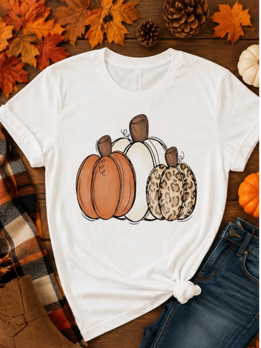 Natural colored Women’s Pumpkin Graphic Tee - Seasonal Fall Shirt